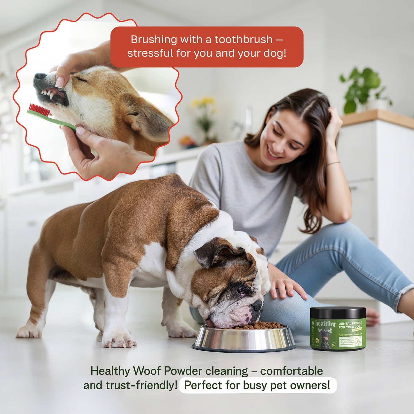 Polvo dental diario para perros pequeños y medianos – 60 cucharadas