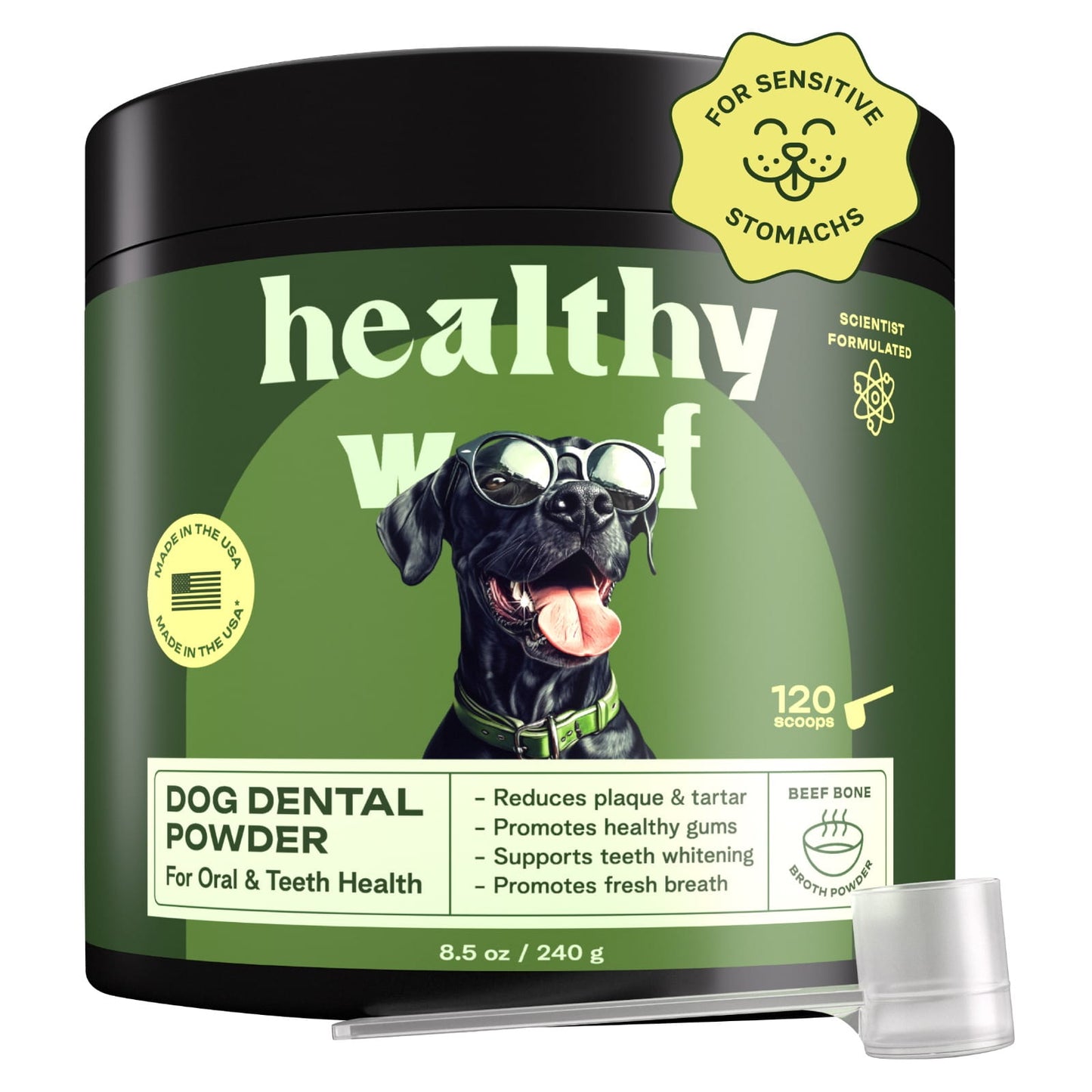 Polvo dental para golden retrievers y razas grandes – 120 cucharadas